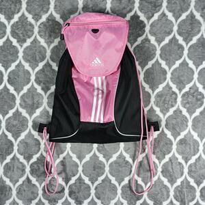 Adidas Drawstring Backpack Womens Large Pink Black 3 Stripes Gym Bag Sports